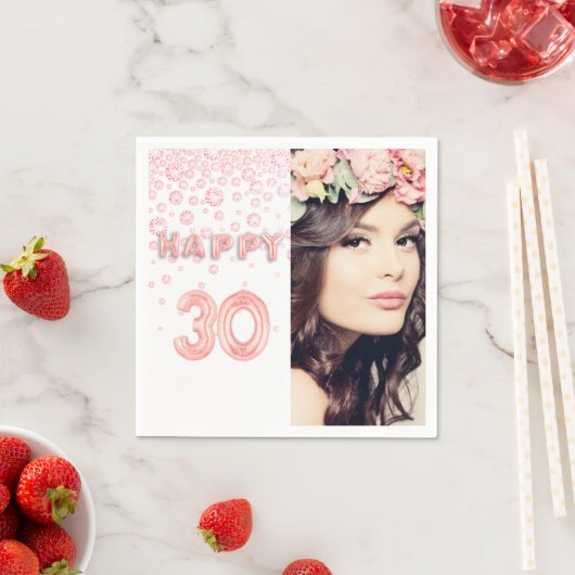 Serviette En Papier 30e anniversaire rose or blanc photo (En situation)