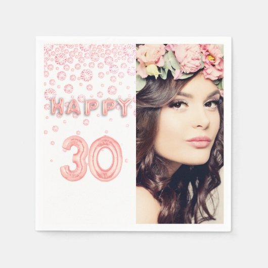 Serviette En Papier 30e anniversaire rose or blanc photo (Devant)