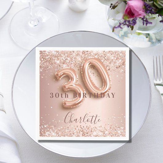 Serviette En Papier 30e anniversaire rose or blush rose nom