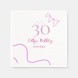 SERVIETTE EN PAPIER 30E ANNIVERSAIRE ROSE VIOLET PASTEL DESSINÉ RÉTRO