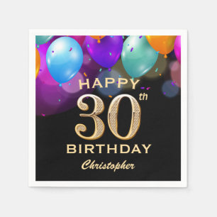 Serviette En Papier 30e fête d'anniversaire Ballons noirs et or