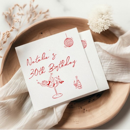 Serviette En Papier 30e Main rétro tiré blanc rouge Trente Anniversair