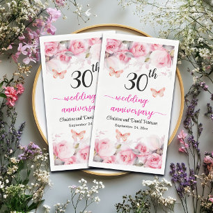 Serviette En Papier 30e Mariage Pearl Anniversaire Roses blush