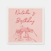 Serviette En Papier 30e Martini rouge rose à main rétro (Devant)