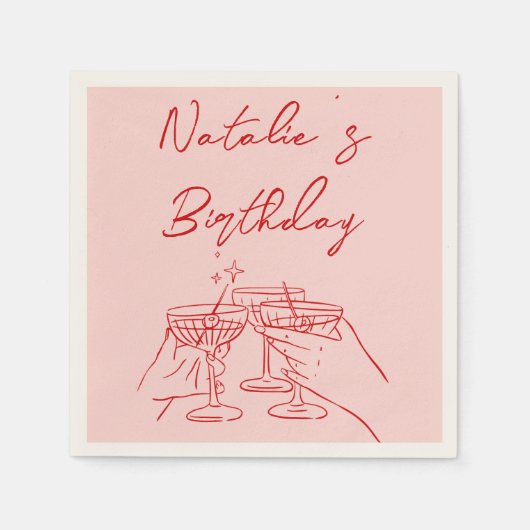 Serviette En Papier 30e Martini rouge rose à main rétro (Devant)