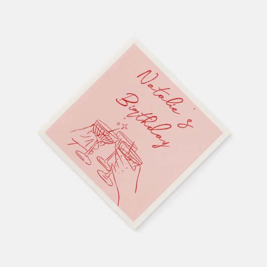 Serviette En Papier 30e Martini rouge rose à main rétro (Coin)