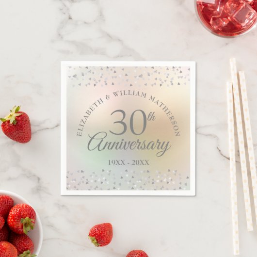 Serviette En Papier 30e Perle Mariage Anniversaire Coeurs Confetti (En situation)