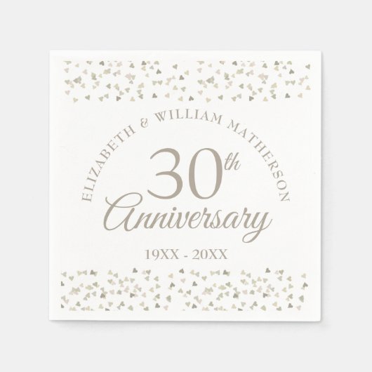 Serviette En Papier 30e Perle Mariage Anniversaire Coeurs Confetti (Devant)