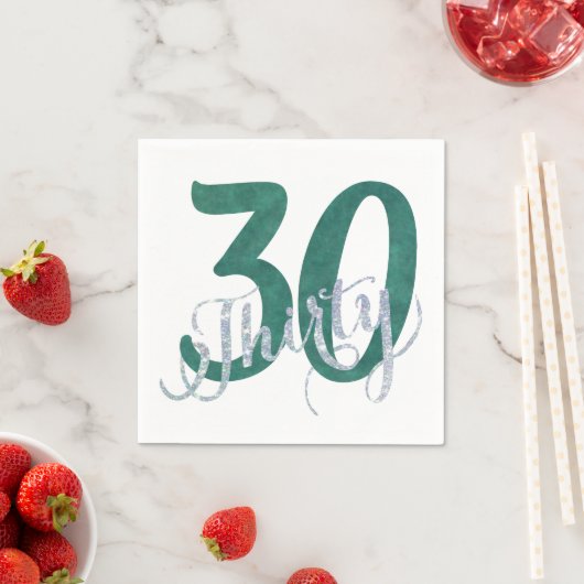 Serviette En Papier 30e Vert | Fête d'anniversaire personnalisée | (En situation)