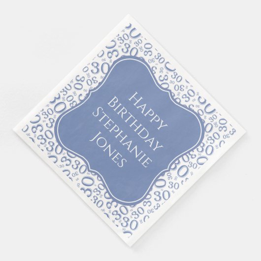 Serviette En Papier 30h Anniversaire Bleu/Blanc Numéro Motif (Coin)