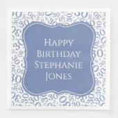 Serviette En Papier 30h Anniversaire Bleu/Blanc Numéro Motif (Devant)