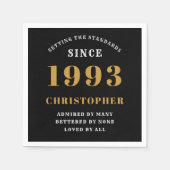 Serviette En Papier 30th Birthday Born 1993 Ajouter Nom Black Gold (Devant)