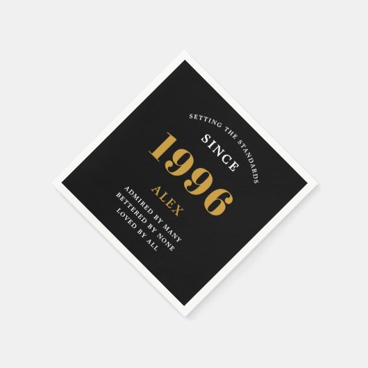 Serviette En Papier 30th Birthday Name 1996 Black Gold Elegant Chic (Coin)