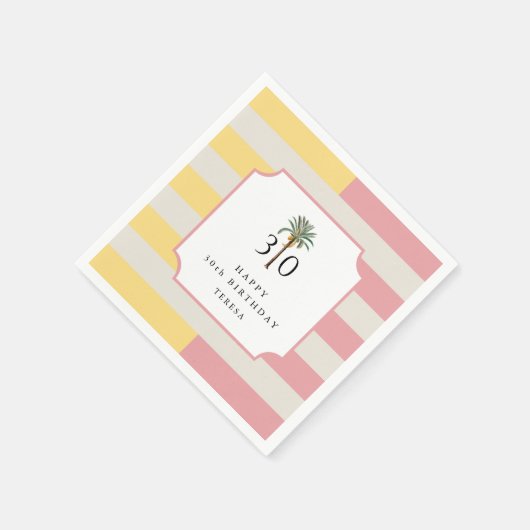 Serviette En Papier 30th Birthday Palm Beach Pastel Stripe Tropical (Coin)