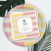 Serviette En Papier 30th Birthday Palm Beach Pastel Stripe Tropical