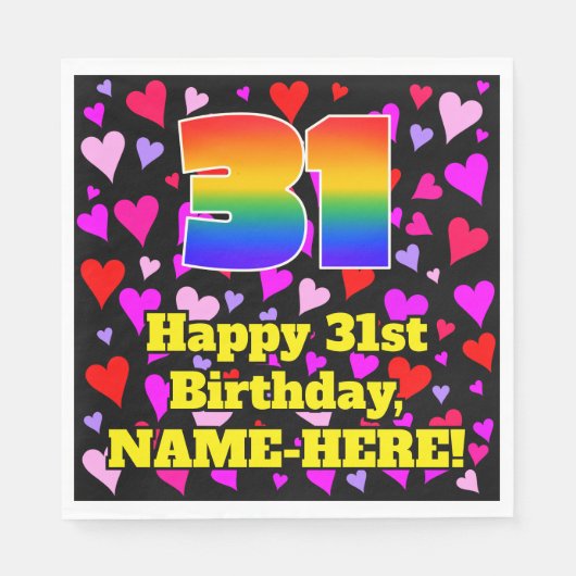 Serviette En Papier 31e anniversaire : Amour Hearts Motif, Arc-en-ciel (Devant)