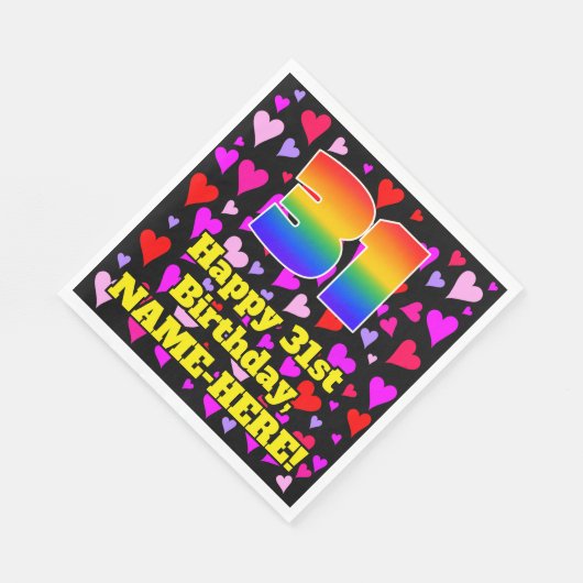 Serviette En Papier 31e anniversaire : Amour Hearts Motif, Arc-en-ciel (Coin)