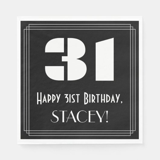 Serviette En Papier 31e anniversaire : Art Déco Inspiré Look "31" + No (Devant)