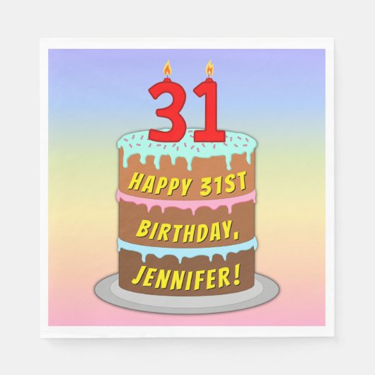 Serviette En Papier 31e anniversaire : Fun Cake and Candles + Nom pers (Devant)