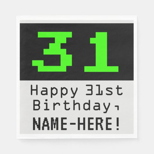 Serviette En Papier 31e anniversaire - Nerdy / Geeky Style "31" & Nom (Devant)