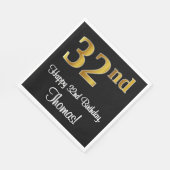 Serviette En Papier 32e anniversaire ~ Elégant Luxueux Faux Gold Look  (Coin)