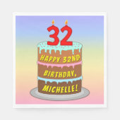 Serviette En Papier 32e anniversaire : Fun Cake and Candles + Nom pers (Devant)