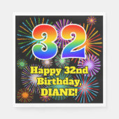 Serviette En Papier 32e anniversaire : Fun Fireworks Motif + Rainbow 3 (Devant)