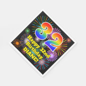 Serviette En Papier 32e anniversaire : Fun Fireworks Motif + Rainbow 3 (Coin)