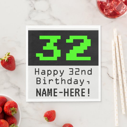 Serviette En Papier 32e anniversaire - Nerdy / Geeky Style "32" & Nom (En situation)