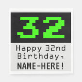 Serviette En Papier 32e anniversaire - Nerdy / Geeky Style "32" & Nom (Devant)