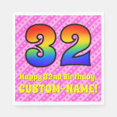 Serviette En Papier 32e anniversaire : Pink Stripes & Hearts, Arc-en-c (Devant)
