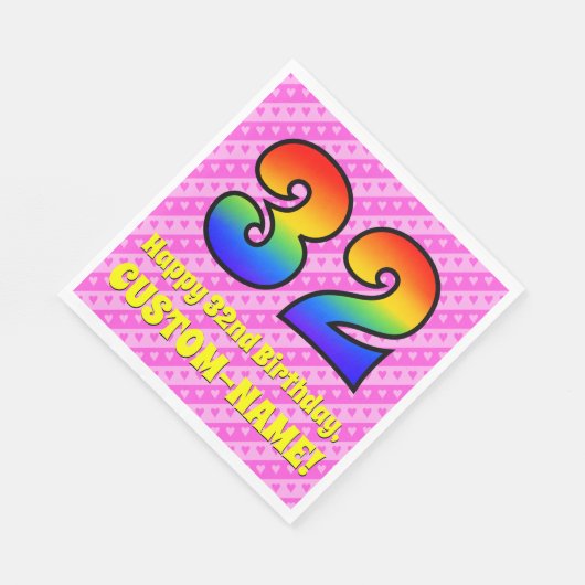 Serviette En Papier 32e anniversaire : Pink Stripes & Hearts, Arc-en-c (Coin)