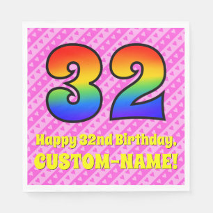 Serviette En Papier 32e anniversaire : Pink Stripes & Hearts, Rainbow