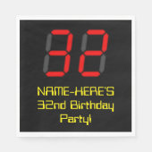 Serviette En Papier 32e anniversaire : Rouge Digital Clock Style "32" (Devant)