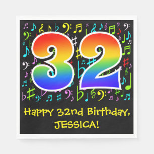 Serviette En Papier 32e anniversaire - Symboles de musique colorée, Ar