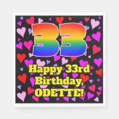 Serviette En Papier 33e anniversaire : Amour Hearts Motif, Arc-en-ciel (Devant)