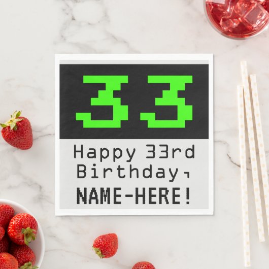 Serviette En Papier 33e anniversaire - Nerdy / Geeky Style "33" & Nom (En situation)