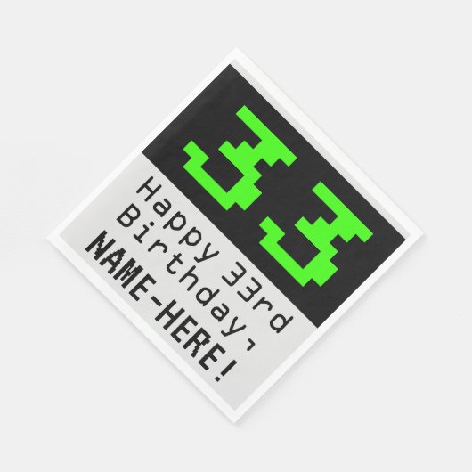 Serviette En Papier 33e anniversaire - Nerdy / Geeky Style "33" & Nom (Coin)
