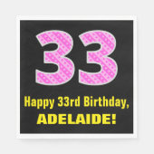 Serviette En Papier 33e anniversaire : Pink Stripes and Hearts "33" + (Devant)