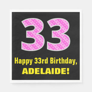 Serviette En Papier 33e anniversaire : Pink Stripes and Hearts "33" + 