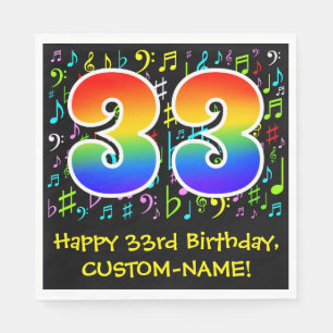 Serviette En Papier 33e anniversaire - Symboles de musique colorée, a