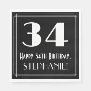 Serviette En Papier 34e anniversaire ~ Art Déco Inspiré Look "34", Nom