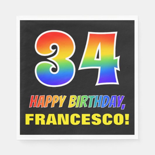 Serviette En Papier 34e anniversaire : Bold, amusant, simple, arc-en-c (Devant)