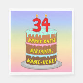 Serviette En Papier 34e anniversaire : Fun Cake and Candles + Nom pers (Devant)
