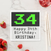 Serviette En Papier 34e anniversaire - Nerdy / Geeky Style "34" & Nom (En situation)