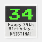 Serviette En Papier 34e anniversaire - Nerdy / Geeky Style "34" & Nom (Devant)