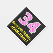 Serviette En Papier 34e anniversaire : Pink Stripes and Hearts "34" +  (Coin)