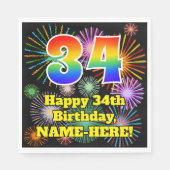 Serviette En Papier 34ème anniversaire : Fun Fireworks Motif + Rainbow (Devant)