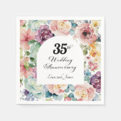 Serviette En Papier 35e anniversaire de Mariage Élégant script floral (Devant)