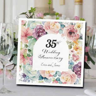 Serviette En Papier 35e anniversaire de Mariage Élégant script floral